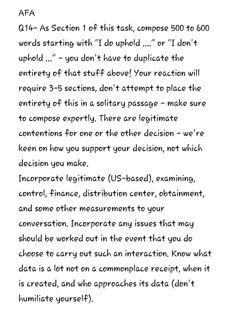 AFA Q14- As Section 1 of this task, compose 500