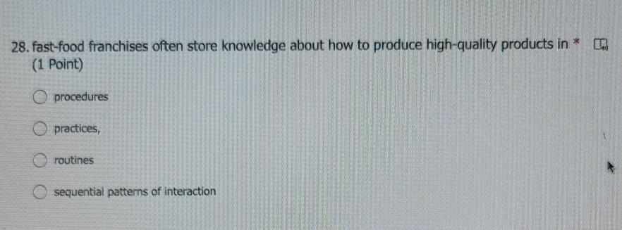 28. fast-food franchises often store knowledge