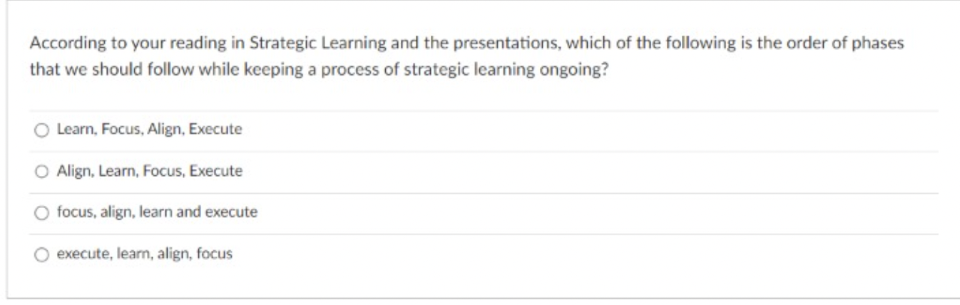 According to your reading in Strategic Learning