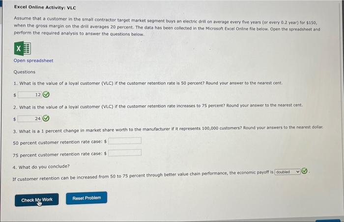 question 3 please!!! Excel Online Activity: VLC