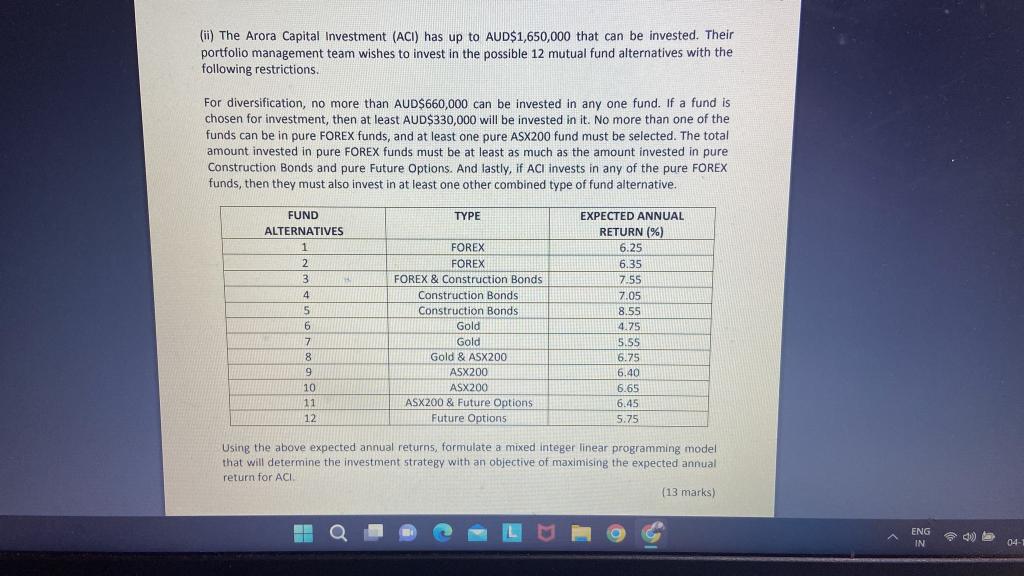 (ii) The Arora Capital Investment (ACI) has up to