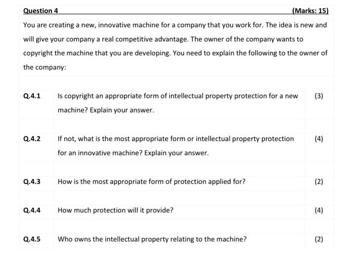 Question 4 (Marks: 15) You are creating a new,