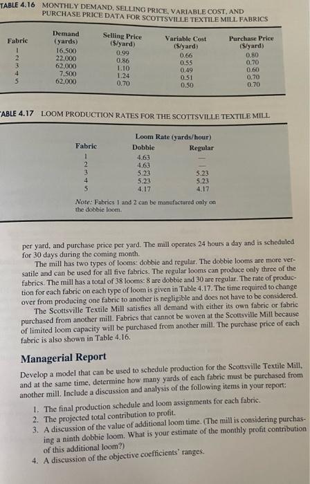 Case Problem 3 TEXTILE MILL SCHEDULING The