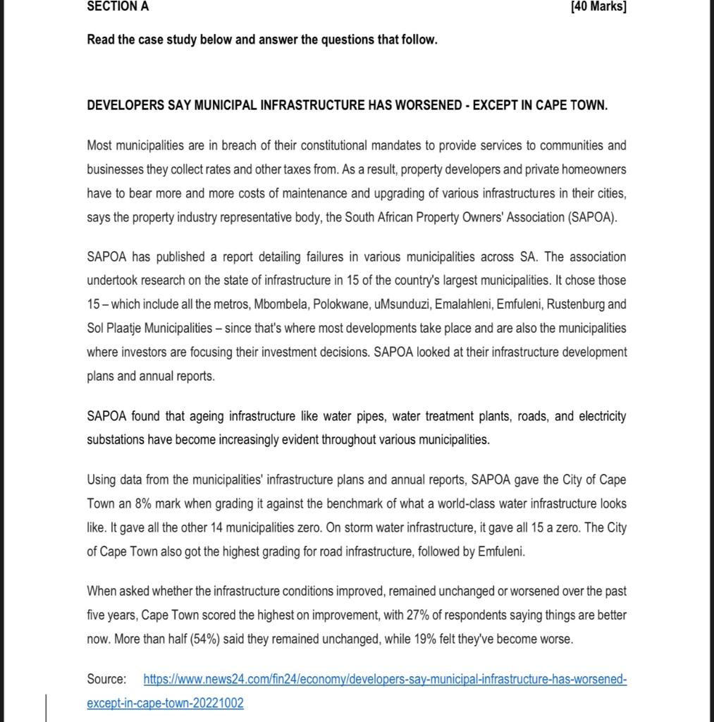 DEVELOPERS SAY MUNICIPAL INFRASTRUCTURE HAS