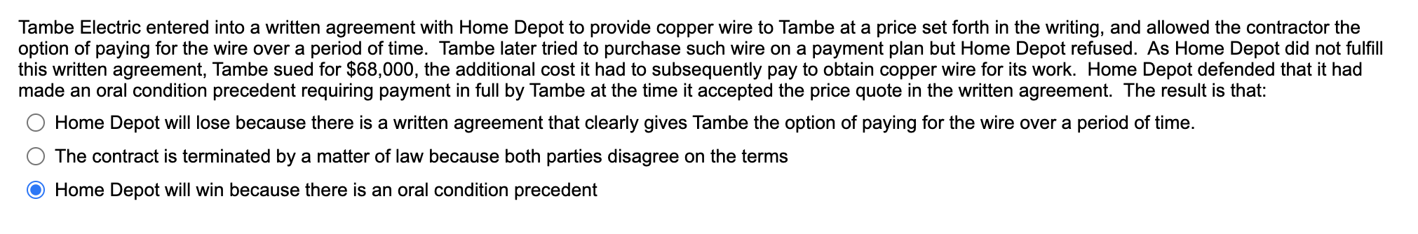 Tambe Electric entered into a written agreement