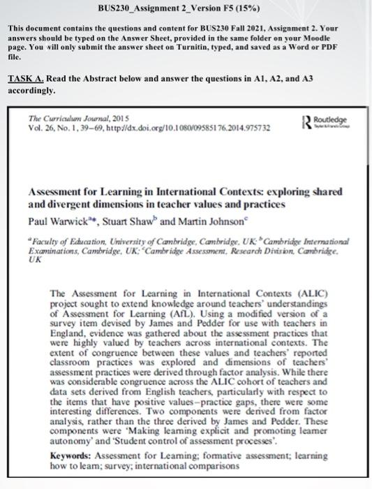 help please BUS230_Assignment 2_Version F5 (15%)