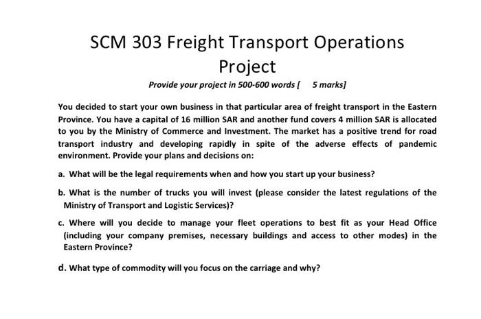 SCM 303 Freight Transport Operations Project