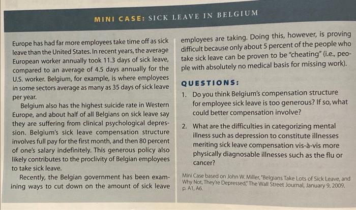 Answer questions 1 & 2 MINI CASE: SICK LEAVE IN