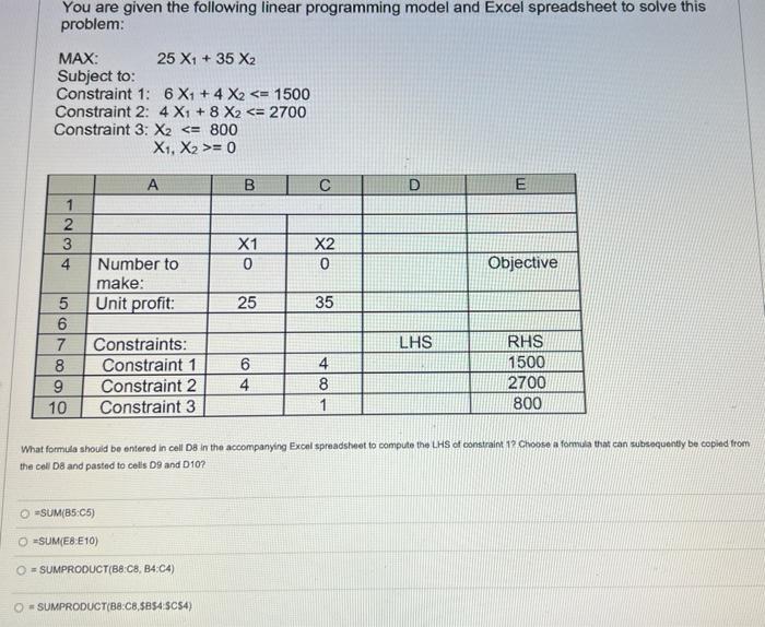 You are given the following linear programming