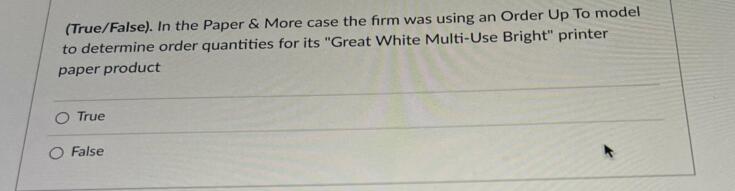 Supply Chain Management (True/False). In the