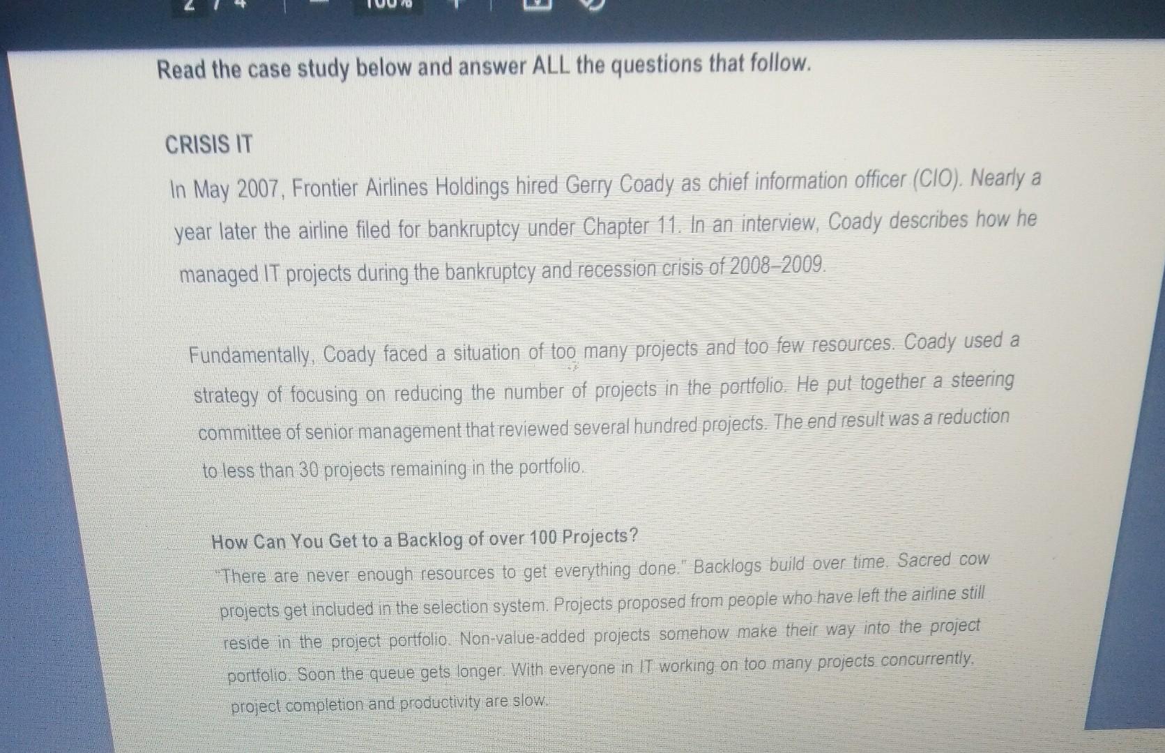 Read the case study below and answer ALL the