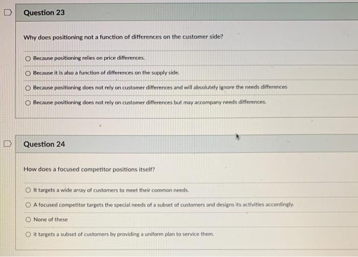 Question 23 Why does positioning not a function