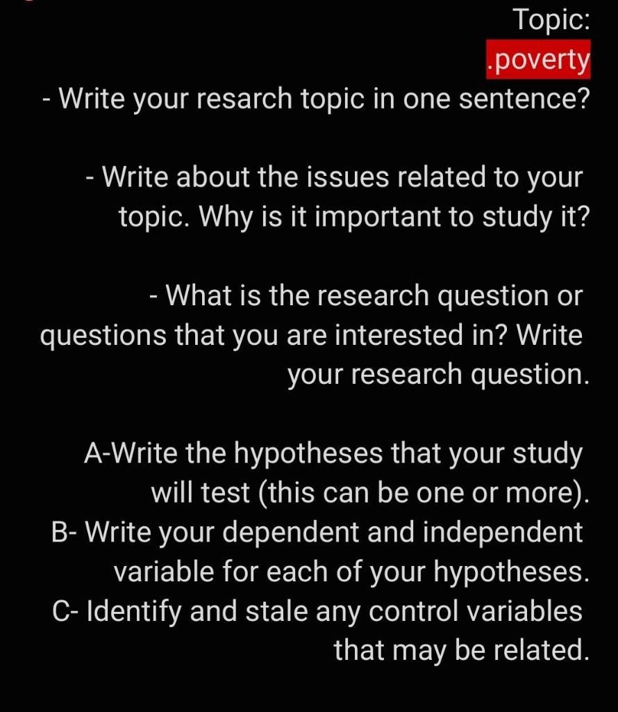 Topic: .poverty - Write your resarch topic in one