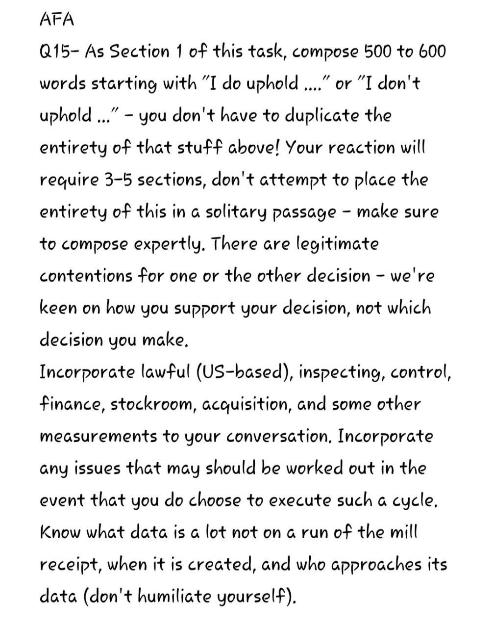 AFA Q15- As Section 1 of this task, compose 500