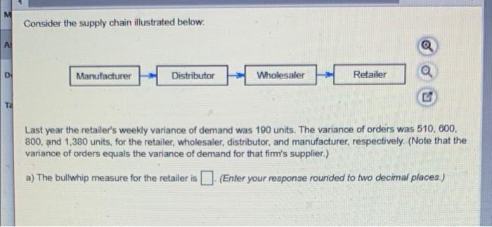 M Consider the supply chain illustrated below. @
