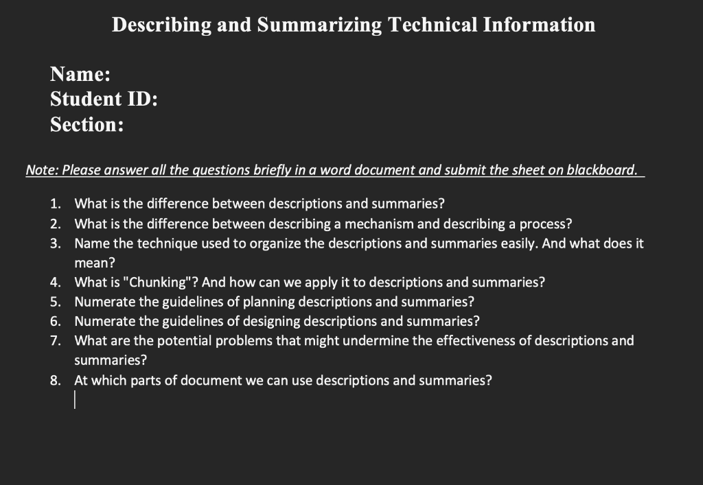 technical reports : Describing and Summarizing