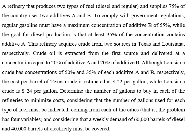 A refinery that produces two types of fuel