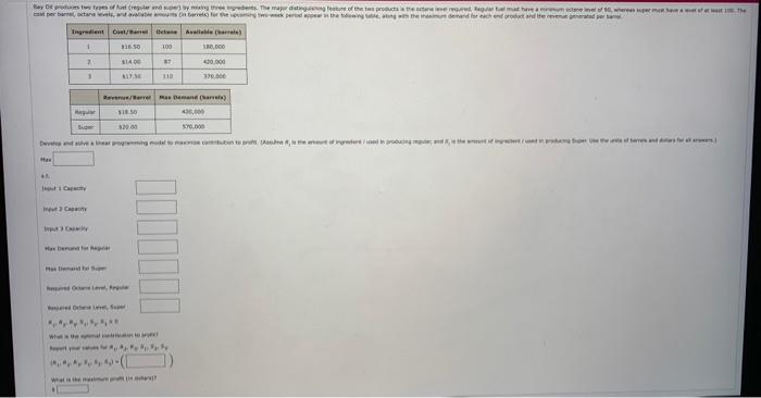 Bay Oil produces two types of fuel (regular and