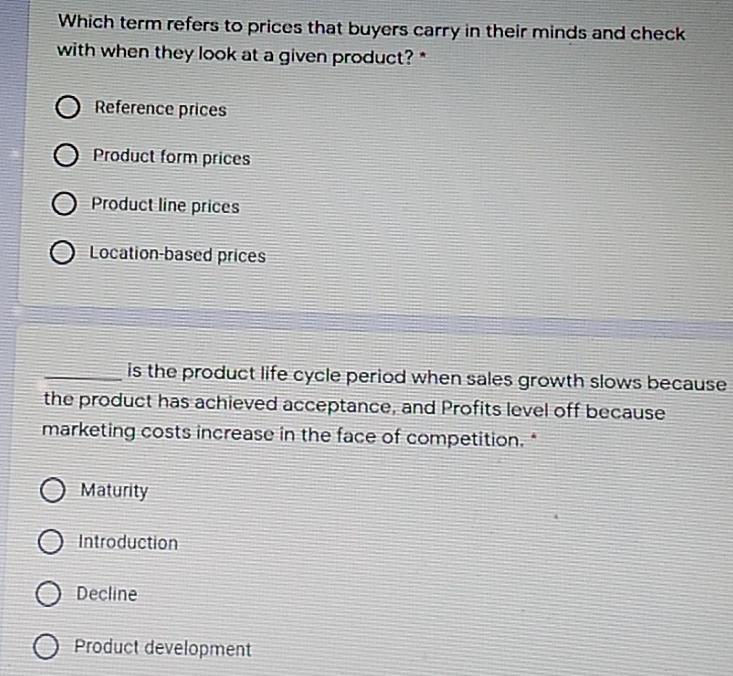 Which term refers to prices that buyers carry in