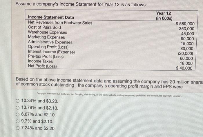 Assume a company's Income Statement for Year 12