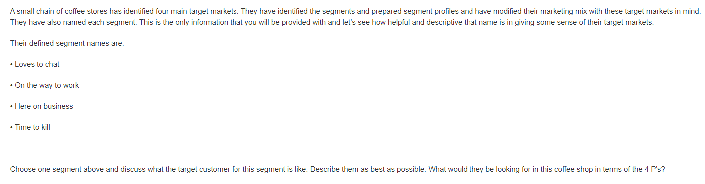 THIS IS A MARKETING SUBJECT! ! ! A small chain of