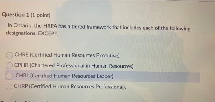 In Ontario, the HRPA has a tiered framework that