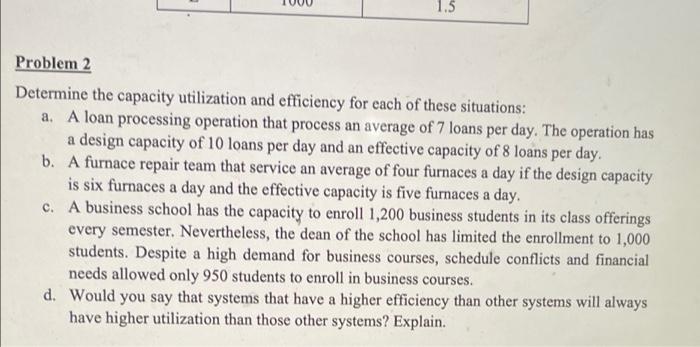 1.5 Problem 2 Determine the capacity utilization