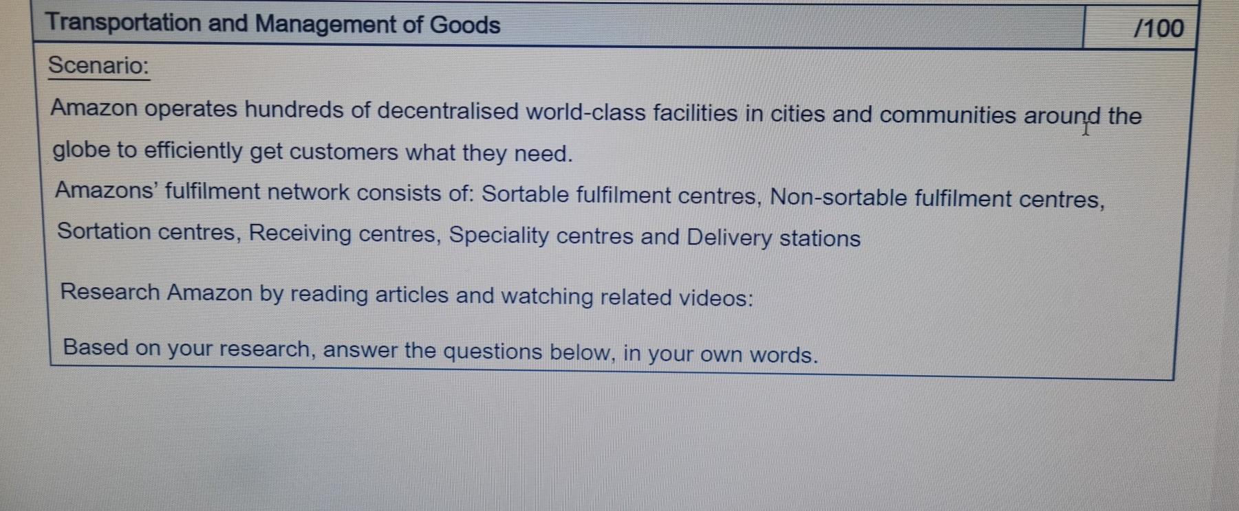 Transportation and Management of Goods 7100