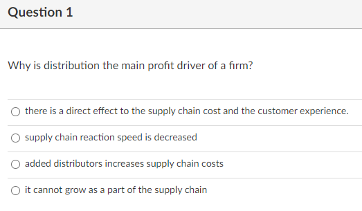 Question 1 Why is distribution the main profit