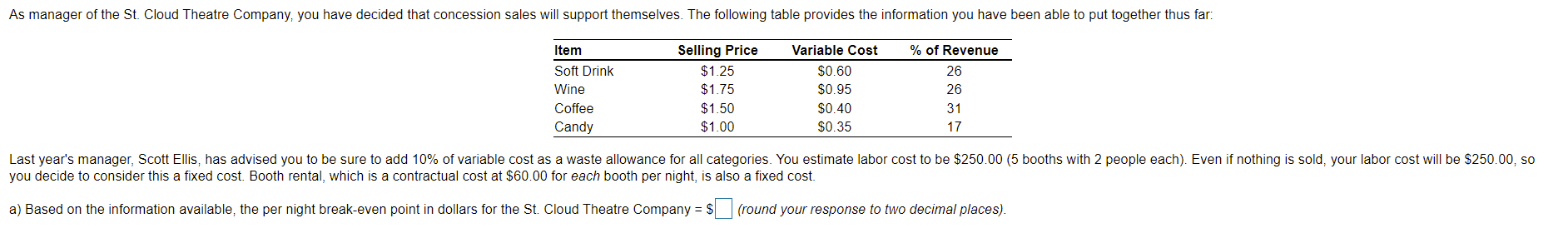 As manager of the St. Cloud Theatre Company, you