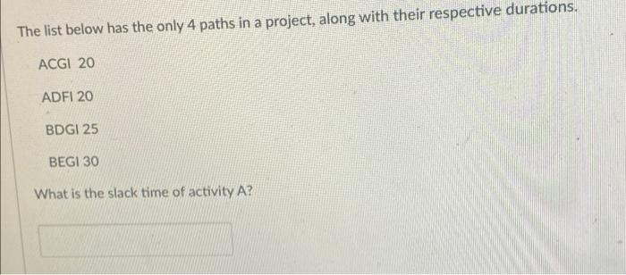 The list below has the only 4 paths in a project,