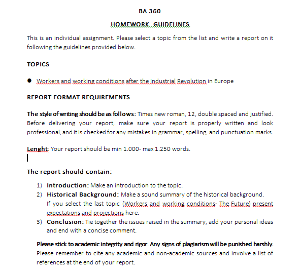 BA 360 HOMEWORK GUIDELINES This is an individual