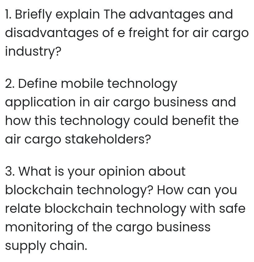 subject:- AIR CARGO OPERATION MANAGEMENT. *