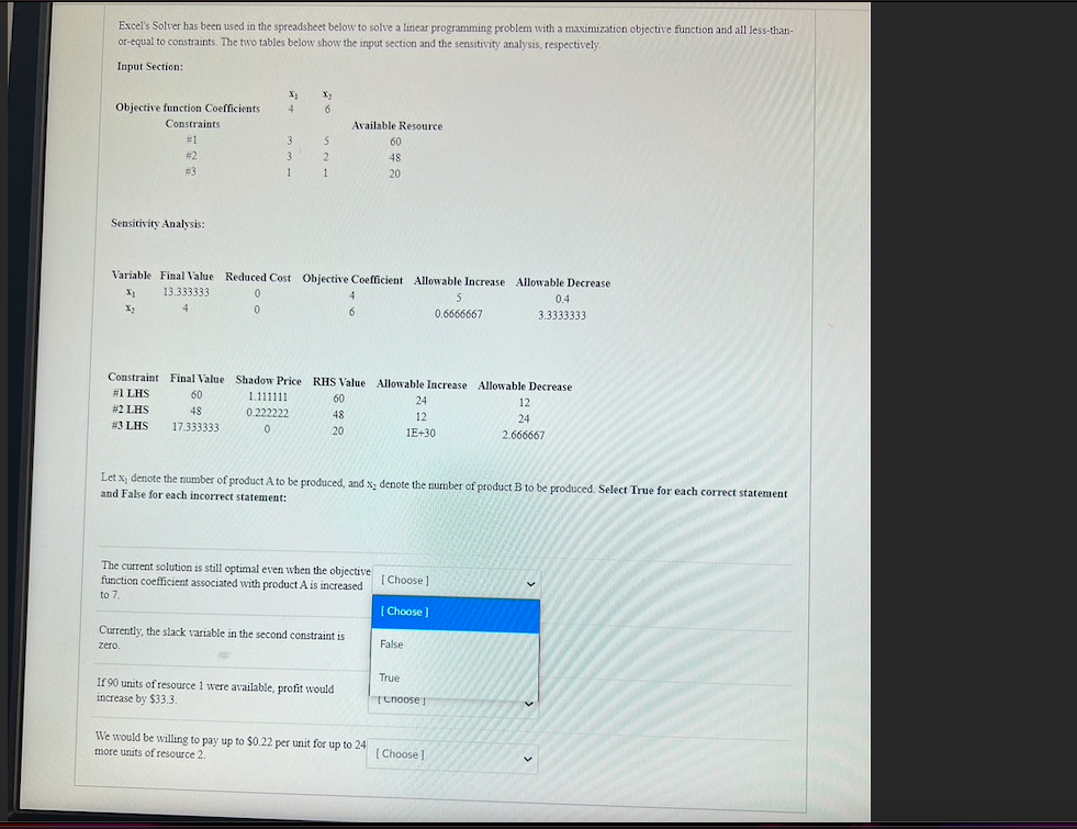 Excel's Solver has been used in the spreadsheet