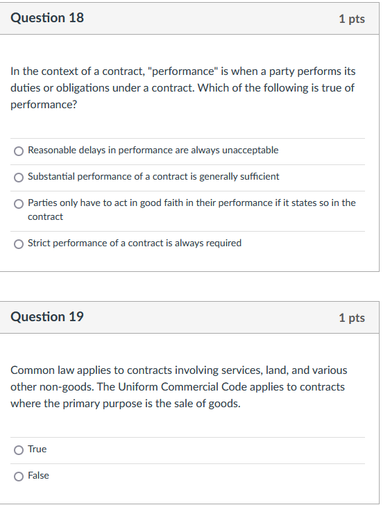 Question 18 1 pts In the context of a contract,