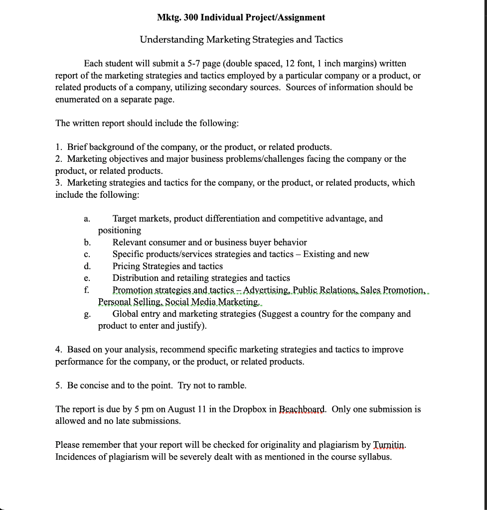 Mktg. 300 Individual Project/Assignment