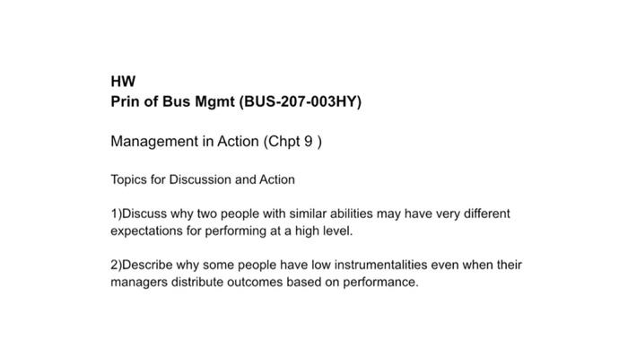 HW Prin of Bus Mgmt (BUS-207-003HY) Management in