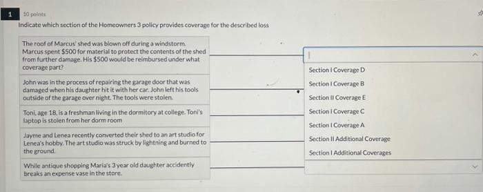 1 10 points Indicate which section of the