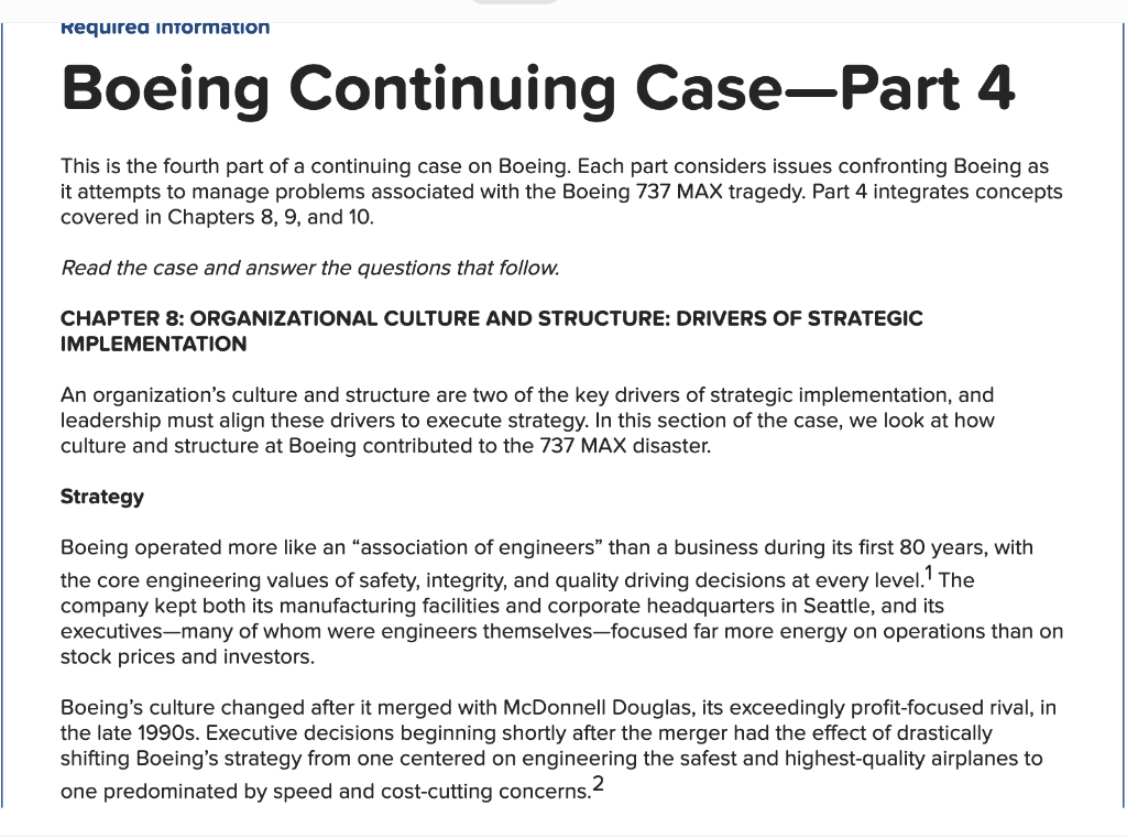 Requirea information Boeing Continuing Case-Part