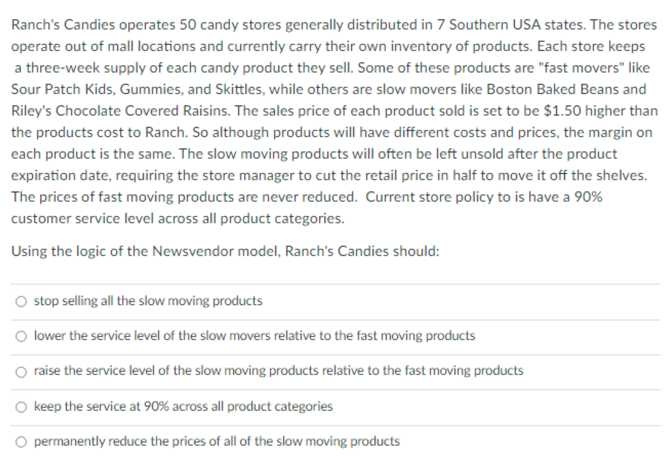 Ranch's Candies operates 50 candy stores