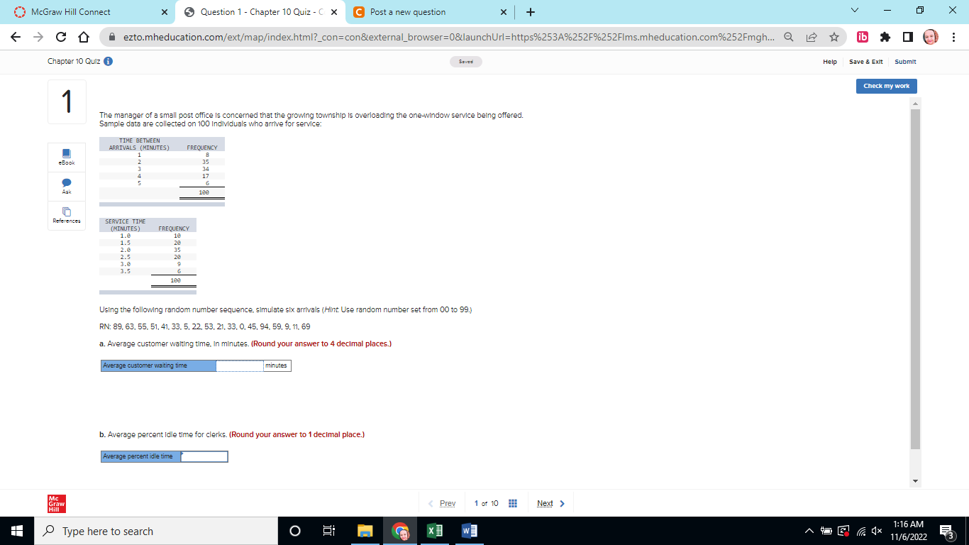 The manager of a small post office is concerned