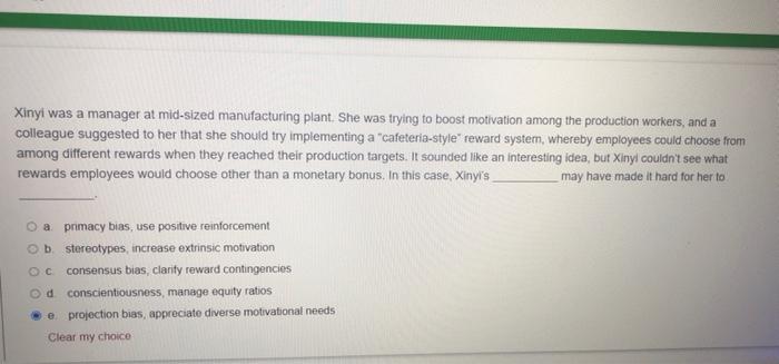 Xinyi was a manager at mid-sized manufacturing