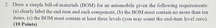 2. Draw a simple bill-of-materials (BOM) for an