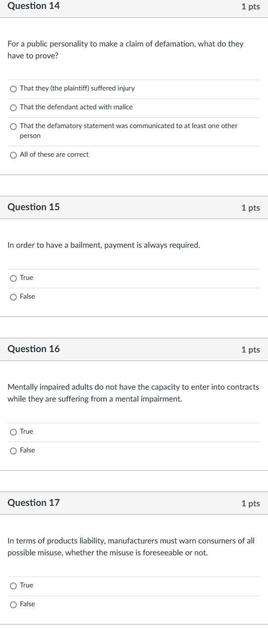 Question 14 1 pts For a public personality to