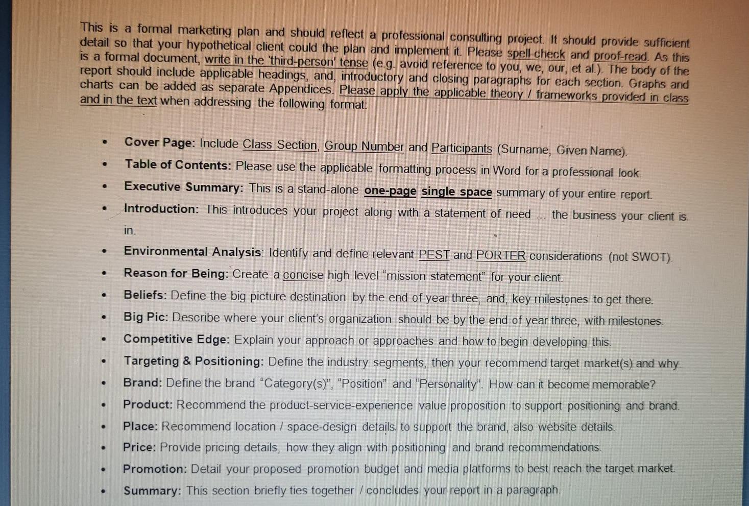 This is a formal marketing plan and should