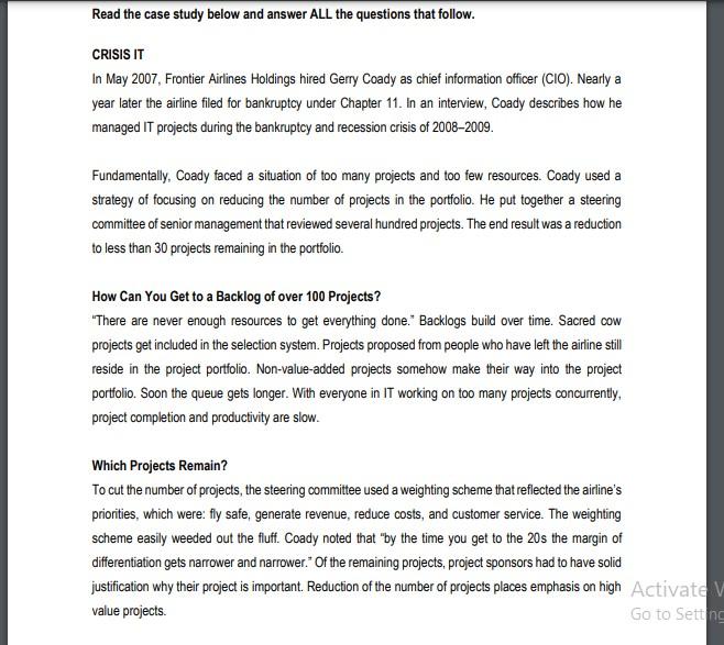 Read the case study below and answer ALL the