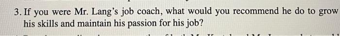 3. If you were Mr. Lang's job coach, what would
