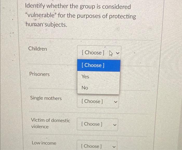 Identify whether the group is considered