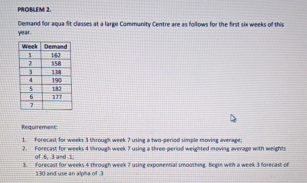 PROBLEM 2. Demand for aqua fit classes at a large