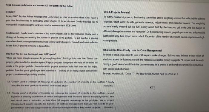 project managememt Read the case atudy below and